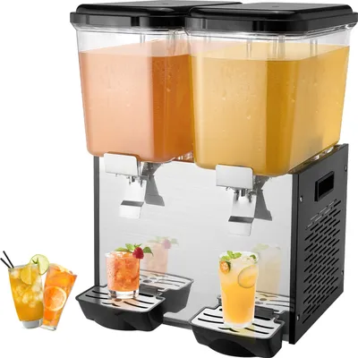 Immagine prodotto di Distributore commerciale di bevande VEVOR con 2 serbatoi, distributore di succhi di frutta da 18 L (per serbatoio), distributore di tè freddo in acciaio inox da 370 W con temperatura di raffreddamento di 7-12 °C, per bevande fredde ristorante bar party buffet catering