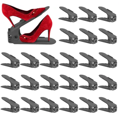 Schuhregal-Set 24-teilig, verstellbar, 4 Höhen, rutschfest, grau
