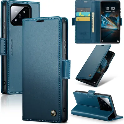 Immagine prodotto di Xiaomi 14 Case, Custodia in pelle portafoglio carta Cover protettiva con funzione Stand per Xiaomi 14 Blu