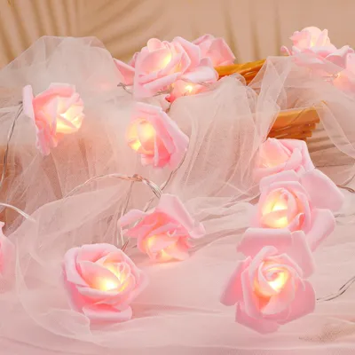 Produktbild von Lichterkette mit Rosen – 3 Meter LED-Lichter – 20 LEDs – Blumenkranz
