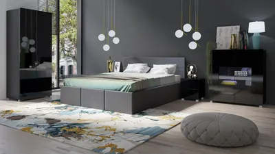 Produktbild von Schlafzimmer Komplett Set 5 tlg LABRI Grau- Schwarz Hochglanz