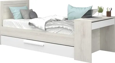Produktbild von Funktionsbett Shipley 90x200 mit Schreibtisch und Bettschubkasten - weiß