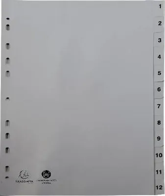 Produktbild von Exacompta 20x Register A4 grauem RC-PP 120µ Taben 1-12 12 Positionen Grau 1912E
