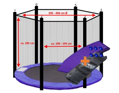 Produktbild von walexo Trampolin Randabdeckung + Sicherheitsnetz für 6 Stangensystem ( 396 cm Ø, Lila/Schwarz )