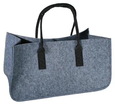 Produktbild von Tragetasche für Kaminholz aus Filz Zeitungsständer Kaminholztasche Korb Grau mit Henkel Schwarz