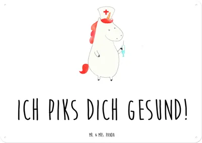 Produktbild von Mr. & Mrs. Panda Wandbild Einhorn Krankenschwester DIN A5 - Weiß - Geschenk, Ärztin, Schild, tafel, Blechschild, Krankenpfleger, Krankenpflegerin, Türschild, Unicorn