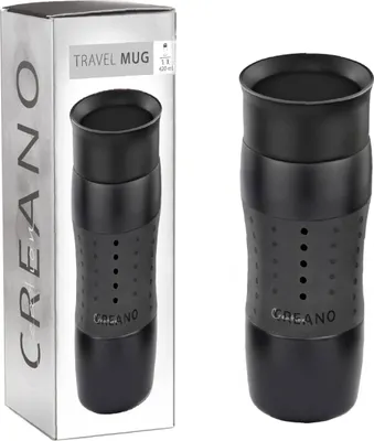 Produktbild von Creano Design Travel Mug 420ml, Coffee to Go Becher, Thermobecher, Isolierbecher, hält 4h heiß/ 7h kalt, 360-Trinköffnung | Schwarz