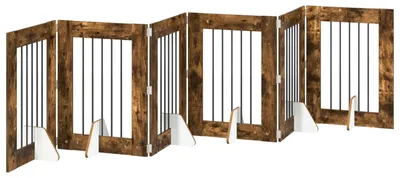 Produktbild von vidaXL Klappbares Hundetor mit Ständern 6 stk. Räuchereiche 362 cm