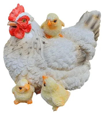 Immagine prodotto di Figura decorativa da giardino, resistente alle intemperie, raffigurante una gallina bianca con i suoi pulcini