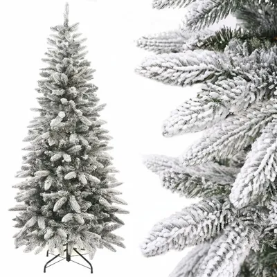 Obrázek produktu pro Uměle zasněžený vánoční stromek, výška 180 cm, s podstavou. Vhodný pro zimní a vánoční dekorace
