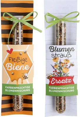 Produktbild von 1x Blumensamen im Reagenzglas "Fleißige Biene" / "Blumenstrauß" 20g farbenprächtige Blumenmischung für ca. 10m²