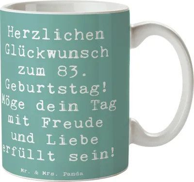Produktbild von Mr. & Mrs. Panda Tasse Spruch 83. Geburtstag - Meeresbrise - Geschenk, liebevolle Botschaft, Alter, schöne, Kaffeetasse, Zuneigung, Kaffeebecher, feiern 83 Jahre, Becher