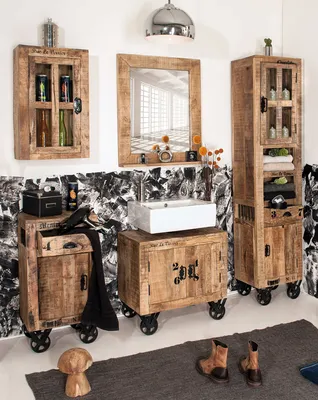 Produktbild von SIT Möbel Badmöbel-Set 5 tlg. | lackiertes Mangoholz | natur antik mit antikschwarzen Beschlägen | B 66 x T 43 x H 61 cm | 18005-40 | Serie RUSTIC