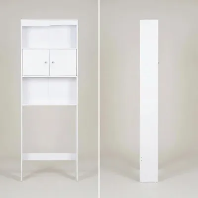 Produktbild von Waschmaschinen-Überbauschrank, Hochschrank mit 2 Türen und 3 Ablagen, Badschrank Badezimmerregal Badregal, stabil weiß