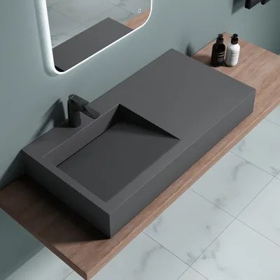 Produktbild von doporro Colossum11 Mineralguss Waschbecken, matt Anthrazit, Eckig, 100x50x13 cm, Aufsatz- oder Hängewaschbecken, einteilig, DIN-Anschlüsse, einfache Montage, reinigungsfreundlich, wassersparend, NANO-Beschichtung