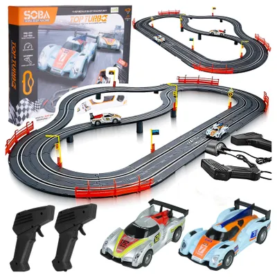 Produktbild von Malplay Autorennbahn 300 cm, 2 Rennwagen 1:43 mit LED, USB, Turbo-Controller, Rennstrecke für 2 Spieler, Spielzeug ab 8 Jahren