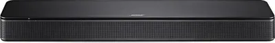 A black Bose soundbar is shown from the front against a white background.