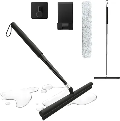 Produktbild von Duschwischer, schwarz, mit Teleskopstiel, 30-120 cm - Fensterwischer und Fensterabzieher - 2-in-1 - Bodenabzieher und Wasserschieber für das Badezimmer - Duschbereich