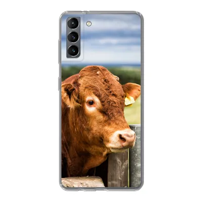 Produktbild von MuchoWow® Handyhülle Schutzhülle Hülle für Samsung Galaxy S21 Plus Schottischer Highlander - Berg - Zaun Silikon Softcase Handy Hülle - Handy-Tasche