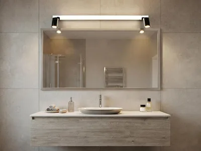 Produktbild von LED Bad Spiegelleuchte mit Schalter & 2 Spots Chrom inkl. GU10 LED, Breite 90cm