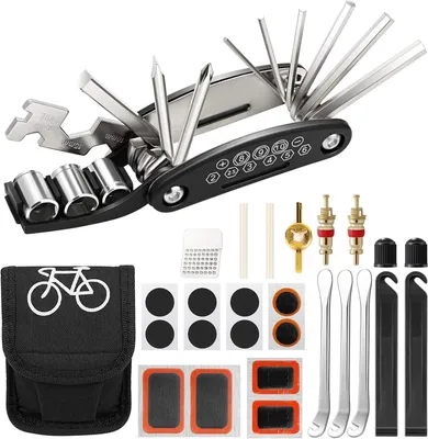 Produktbild von Reifenheber Fahrradreparaturset, 16-in-1-Fahrradreifenreparaturset, Fahrradschlauch, Reparaturset, Metallreifenheber für Radfahrer, Motorräder, Geländ