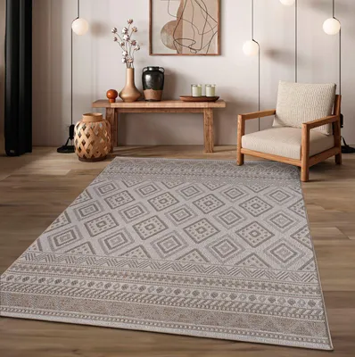 Produktbild von TT Home In-& Outdoor Teppich Wetterfest Balkon Küche Wohnzimmerteppich Boho Geometrisches Design Rauten Modern Größe 60x100 cm