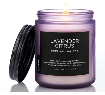 Produktbild von Duftkerze im Glas Sojawachs Zitrus & Lavendel 200g 50h Brenndauer Natürliche Ätherische Öle