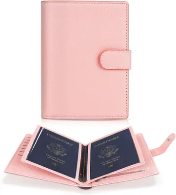 Immagine prodotto di Custodia per passaporti da viaggio per famiglie, adatta a 4 persone, con 22 scomparti per carte, realizzata in ecopelle, multifunzionale e portatile, ideale per viaggi, adatta a donne, colore rosa, taglia media, stile casual