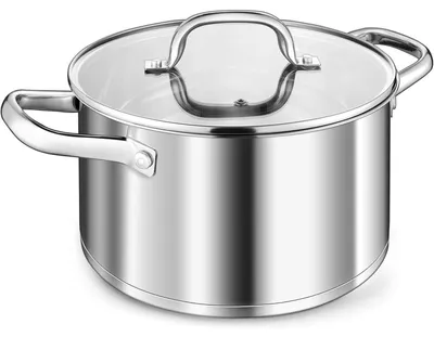 Productafbeelding van Kochtopf, 4,7 liter, roestvrij staal, inductiegeschikt, met glazen deksel, diameter 22 cm, drielaags bodem voor alle soorten kookplaten