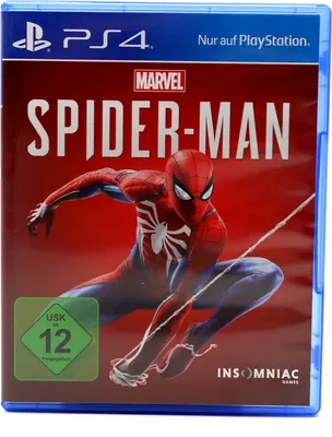 The image shows the front cover of a PlayStation 4 game case for Marvel's Spider-Man.