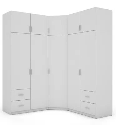 Produktbild von Meblast | Eckkleiderschrank 189x240 cm - Schrank mit Kleiderstangen, Regalen & Schubladen | Weiß