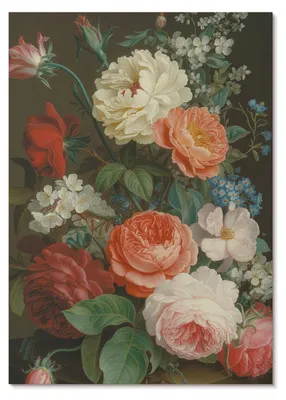 Produktbild von POSTER - 29x42 cm (A3) - Punkt Widzenia - Farbenfrohe Blumen im klassischen Malstil -  Wandbild für Wohnzimmer Schlafzimmer & Flur, Modernes Poster Wanddeko, Ungerahmt