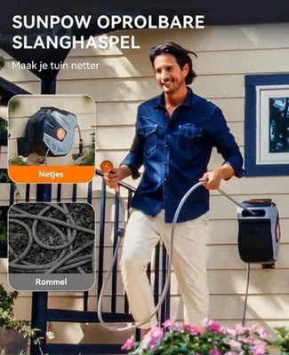 Produktbild von Automatischer Gartenschlauchaufroller, 35 Meter, Wandmontage, Grau