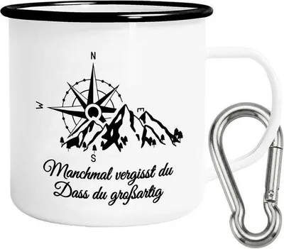 Produktbild von Emaille Tasse Campingplatz - 2-in-1 Set - Emaille Edelstahl - ideal für unterwegs - ShopFlot
