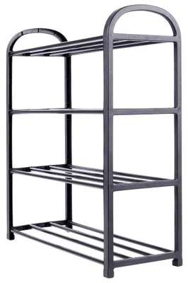 Obrázek produktu pro Botník - skříň na boty - 4 police - kovová konstrukce - volně stojící - 49,5 x 18,5 x 56,5 cm - černá barva