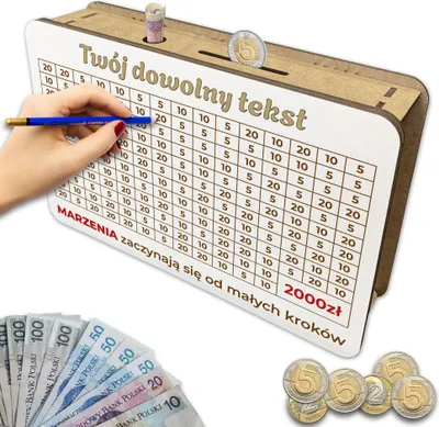 Zdjęcie produktu dla Skarbonka wykreślana wyzwanie twój dowolny tekst - Cel 2000 zł