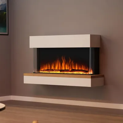 Produktbild von Garlivo Elektrokamin 'Napoli Wall 42 Weiss/ Eiche ' | LED Standkamin in weiss mit Heizung (1500 W) | HxBxT: 100x111x35cm