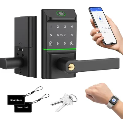 Produktbild von Smarte Türschloss – Intelligentes Türschloss – Fingerabdruck, App und Code – Schlüsseloptional – Wasserdicht und widerstandsfähig gegen Hitze und Kälte – Aluminiumlegierung – Mechanischer Schlüssel