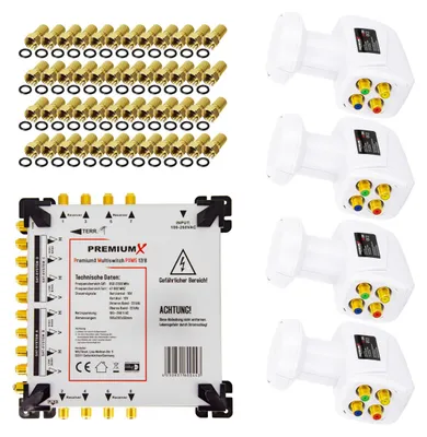 Produktbild von PremiumX Multischalter Set 17/8 SAT Multiswitch 4x Quattro LNB 48x F-Stecker