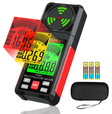 3-in-1 EMF-Meter, tragbarer Felddetektor, rot, LCD-Display