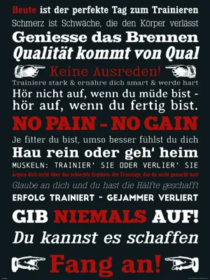 Immagine prodotto di Poster motivazionale - Allenamento in palestra - Niente scuse! Nero + 1 confezione di tesa Powerstrips® - Contenuto 20 pezzi