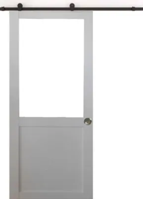 Image de Porte Coulissante Atelier blanc H204 x L83 sans meneau+ Rail a roulettes et Coquilles