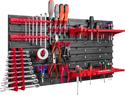 Obrázek produktu pro Nástěnný regál 78x39 cm Držáky na nářadí, velkoobjemový regál Vizuální úložné boxy, extra silné nástěnné panely, rozšiřitelný regál, dílenský regál Dílenský nástěnný regál bez šroubů