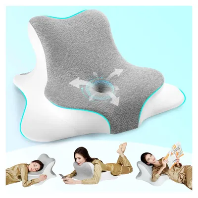 Produktbild von Nackenkissen aus Memory Foam, orthopädisches Kissen, ergonomisches Kopfkissen, geeignet für Seitenschläfer, Rückenschläfer und Bauchschläfer (Grau)
