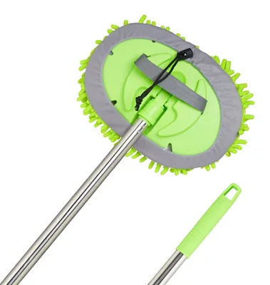 Immagine prodotto di Spazzola per auto Relaxdays con manico telescopico, 2 in 1, spazzola per auto da 160 cm, microfibra, spazzola per la pulizia dell'auto, verde/argento