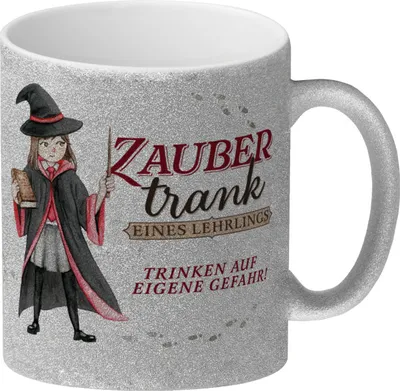 Produktbild von Zaubertrank Glitzer-Kaffeebecher mit Zauberschülerin in rot