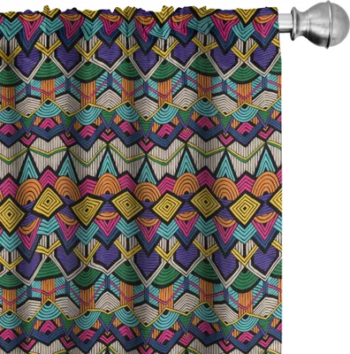 Image de ABAKUHAUS Géométrique Rideaux, voilages, rétro années 80, couleurs vives, lignes géométriques, demi-cercles vintage, 2 pièces 75 x 245 cm, multicolore