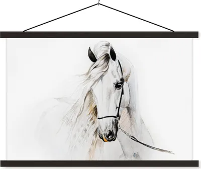 Produktbild von MuchoWow® Textilposter Pferd - Aquarell - Tiere - Weiß 120x80 cm mit schwarzem Rahmen - Wanddeko