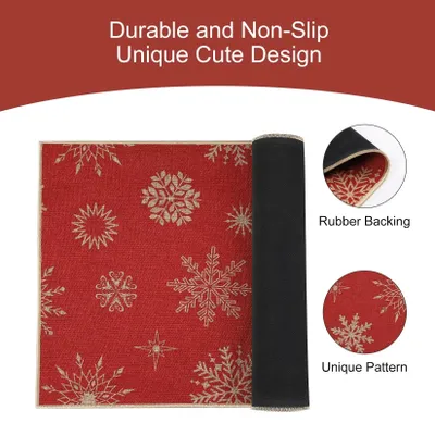 Produktbild von Weihnachtsmatte - Türmatte - Rutschfest - Waschbar - Schneeflockenmuster - Für Innen- und Außenbereich - 40 × 80 cm - Rot