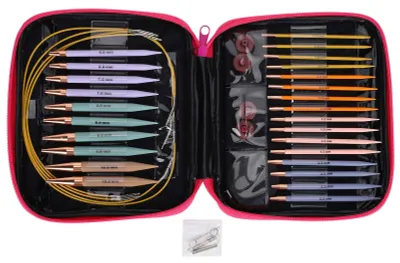 Produktbild von Set mit austauschbaren Stricknadeln und Verlängerungskabel, Größen 2,75 mm bis 10 mm, 13 Paar Rundstricknadeln